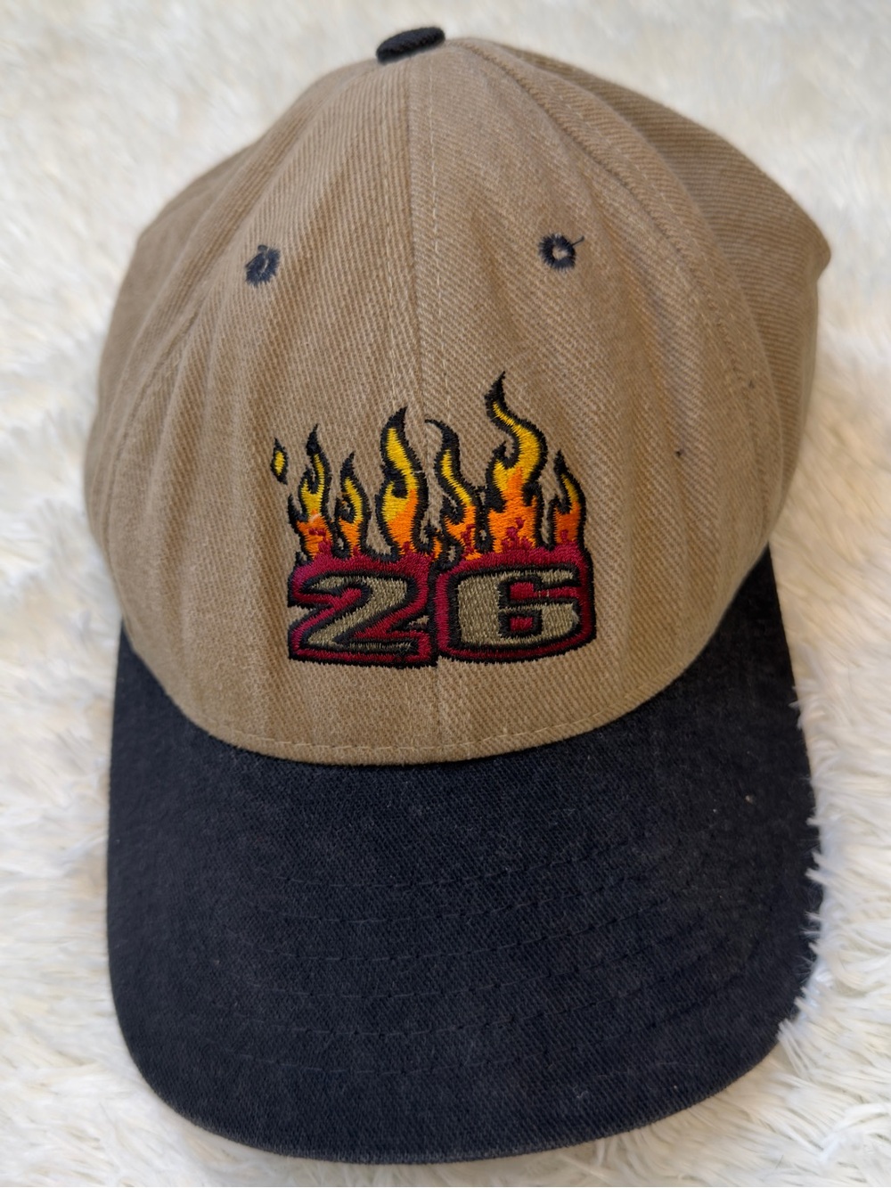 Vintage 90s Made in USA "26" Flaming Number Khaki & Black Snapback Hat